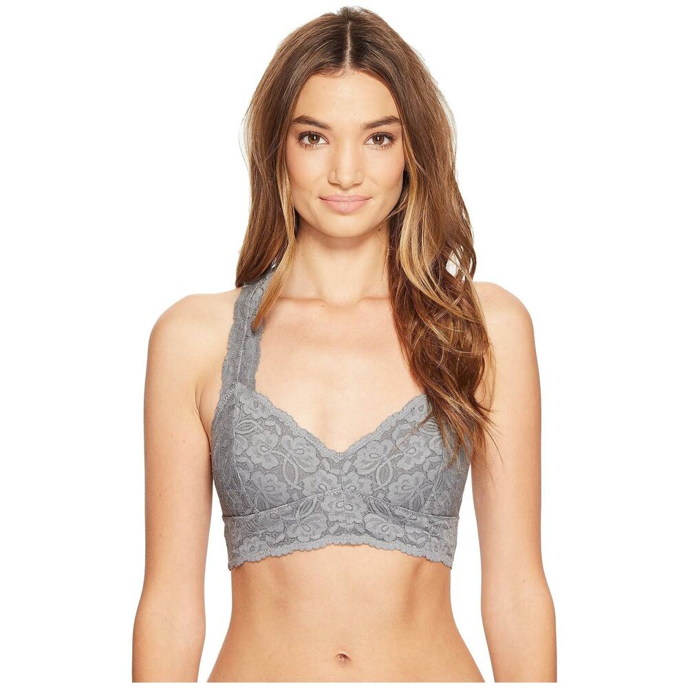 intimately Free People Women's Sz S Grey Lace Adella Longline Bralette Racerback